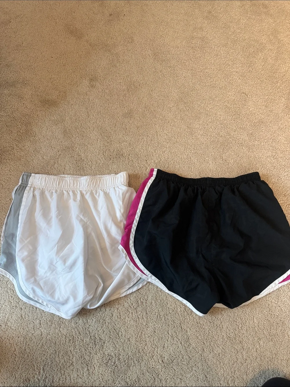 2 Pairs of Nike Women’s Athletic Shorts — White & Black with Pink Trim